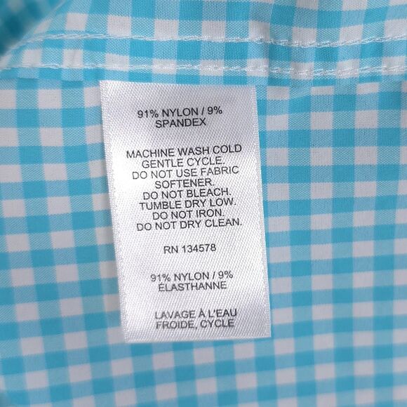 Vineyard Vines Performance Women’s L (16) Shirt Gingham Check Turquoise Aqua - Picture 9 of 9